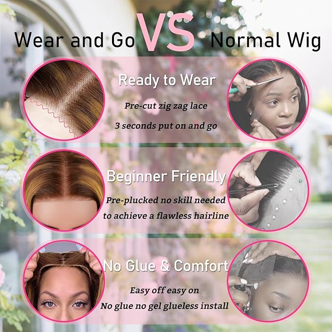 Highlight Human Hair Wigs Balayage Brown Highlight 7X5 Lace Front Bye Bye Knots Glueless Wigs Human Hair Pre Plucked Pre Cut Bleached Knots Pre Everything Put on and Go Wig 28 inch