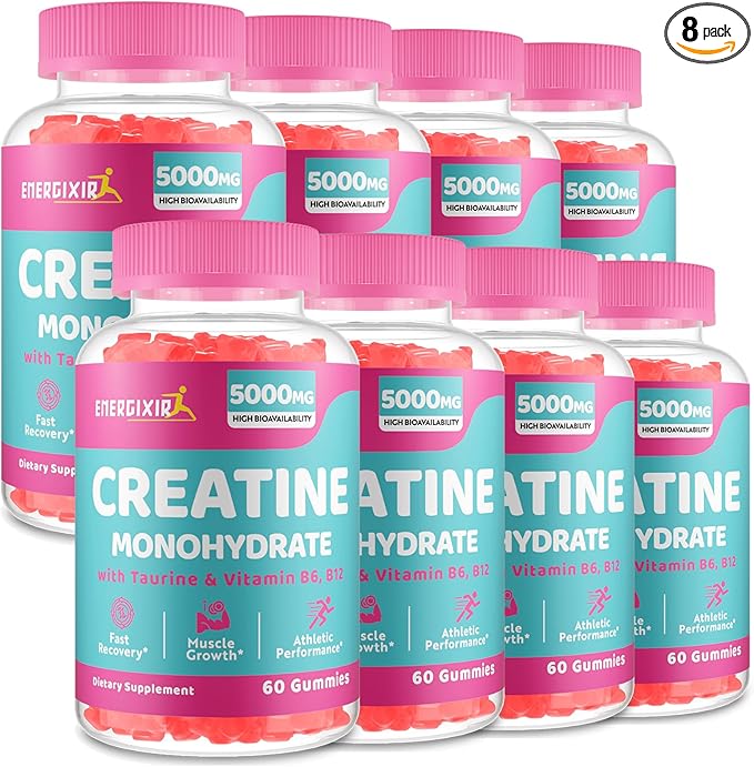 Creatine Monohydrate Gummies for Men & Women, Creatine Pre Workout Chewables Supplement 5000mg with Taurine & B6 - for Muscle, Recovery, Strength, Energy & Endurance and Performance, Vegan - 480 Count