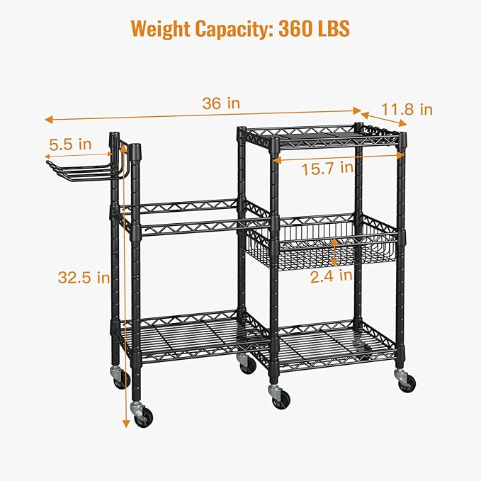 Home Gym Storage, 3 Tiers Workout Equipment Organizer with Wheels for Yoga Mats, Foam Roller, Dumbbells, Kettlebells, and Resistance Bands