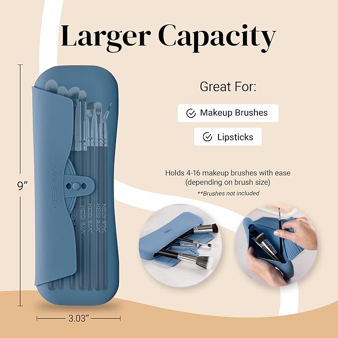 KESHIMA Travel Makeup Brush Bag - Stylish Silicone Brush Holder, Soft Travel Makeup Holder