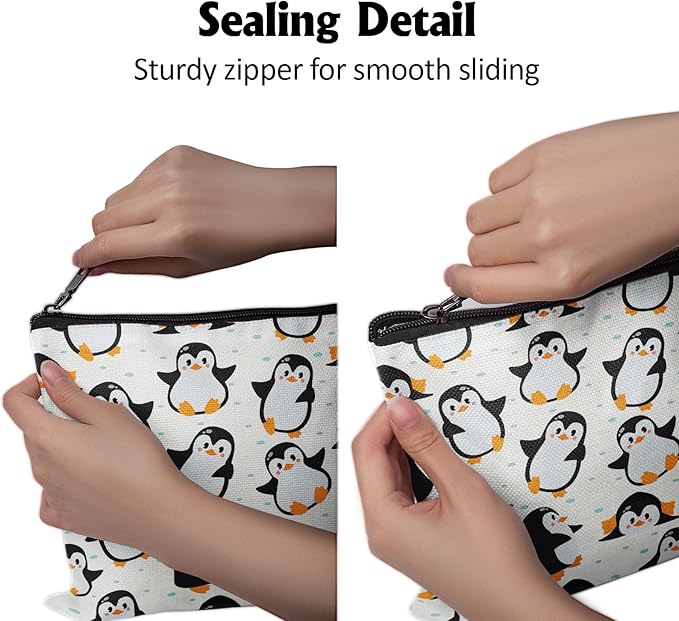 Cafl Cute Penguins Makeup Bag Penguin Cosmetic Bag for Women Large Capacity Make Up Bag Portable Travel Toiletry Pouch Organizer 10 * 8inch