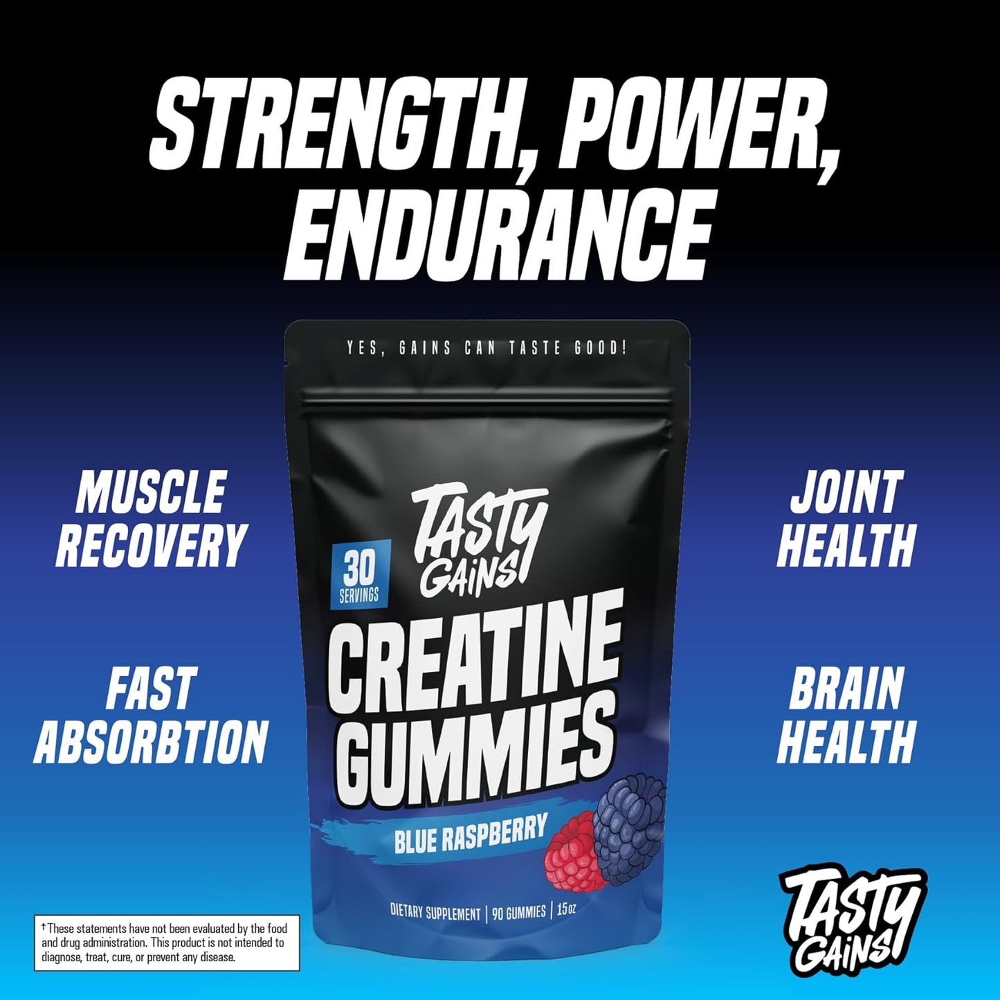 Creatine Infused Gummies, 90g of Creatine, Non-GMO, Vegan - Build Muscle & Boost Strength for Men & Women (1g Creatine Monohydrate Per Gummy) Made in USA