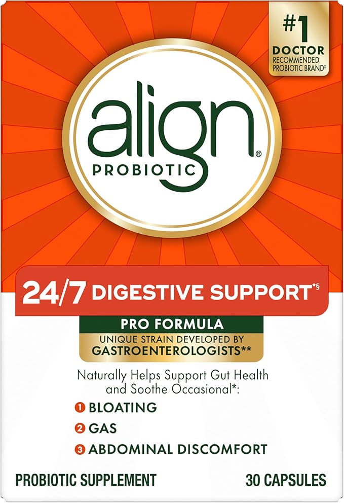 Align Probiotic, Pro Formula, Probiotics for Women and Men, Daily Probiotic Supplement, Helps Relieve Occasional Bloating & Gas*, #1 Doctor Recommended Brand‡, 30 Capsules (Packaging May Vary)
