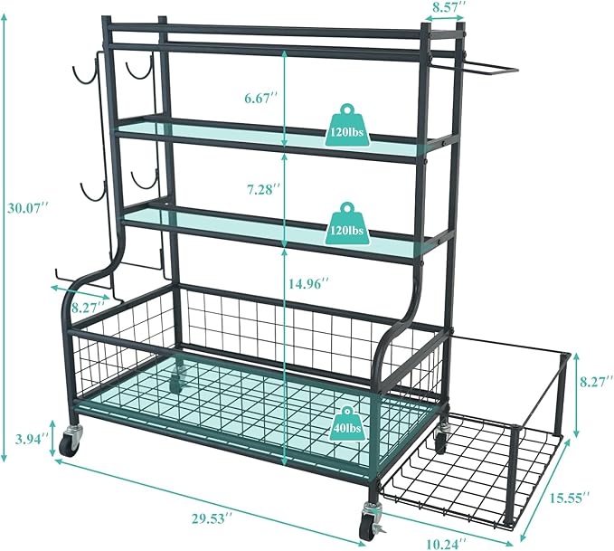 Dumbbell Rack, Weight Rack for Kettlebells, Heavy-Duty Home Gym Storage Rack for Yoga Mat and Workout Equipment, Storage Holder with Wheels, Hooks and Mesh Top
