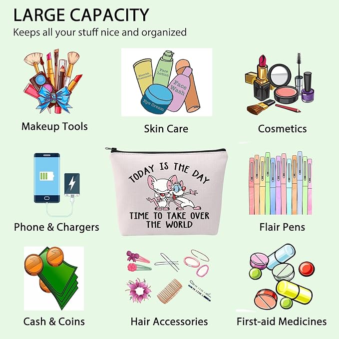 FOTAP Cartoon Characters Lover Gift Comedy Anime TV Series Makeup Bag Rat Brain Cosmetic Bag BFF Gift (THE WORLD)