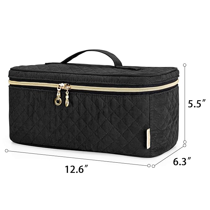 Teamoy Travel Makeup Brush Case, Makeup Train Organizer Bag with Handle for Makeup Brushes(up to 8-inch) and Essentials, Large, Black(BAG ONLY)