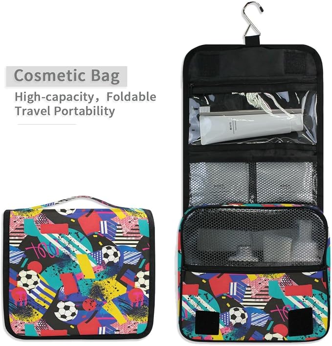 senya Hanging Travel Toiletry Bag Kit Boys Makeup Case Cosmetics Organizer for Men Women (Inspired Soccer Bright Colors)