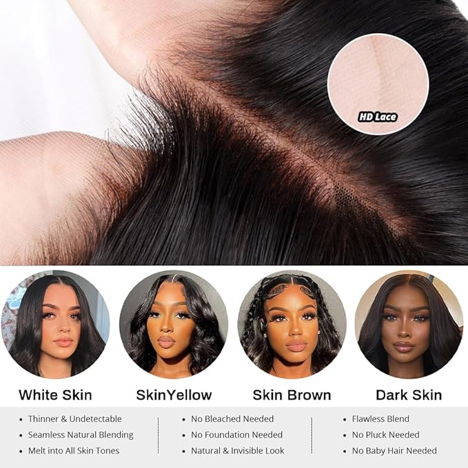 FABA Body Wave Lace Front Wigs - Human Hair, 30 Inch, 13x4 HD Lace, 180% Density, Natural Black, Pre-Plucked with Baby Hair