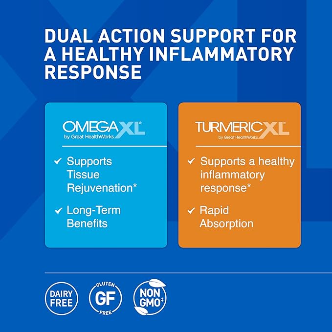 OmegaXL Powerful Joint and Muscle Support Supplement 60 Count (2 Pack) & TurmericXL Healthy Inflammatory Response Supplement (30 Count)