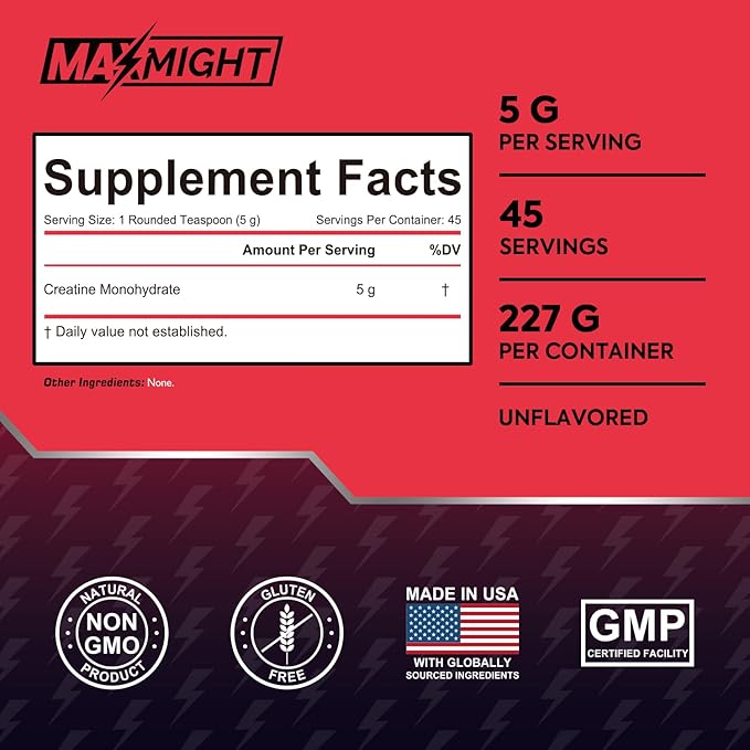 Creatine Monohydrate Powder, Micronized, 5g Per Serving, Unflavored & Highly Soluble, No Filler, Build Muscle & Enhance Performance for Men & Women, 45 Servings
