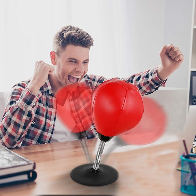 Goldboy Stress Buster - Desktop Punching Bag with Stand and 2 Extra Balls, Boxing Reflex Bag (Red)