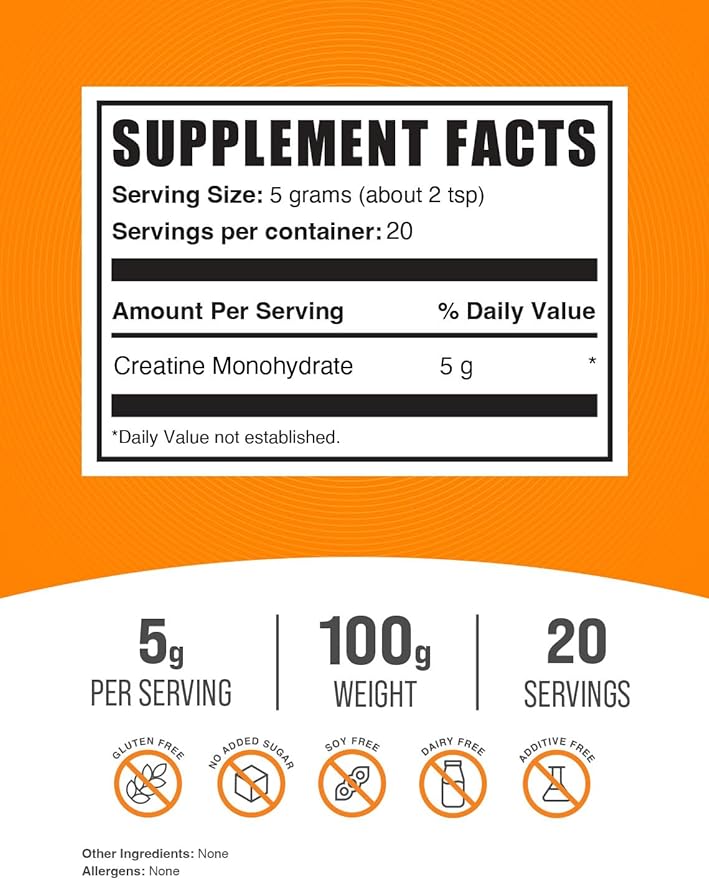 BulkSupplements.com Creatine Monohydrate Powder - Micronized Creatine Powder, Unflavored - Pure & Gluten Free, 5g per Servings, 100g