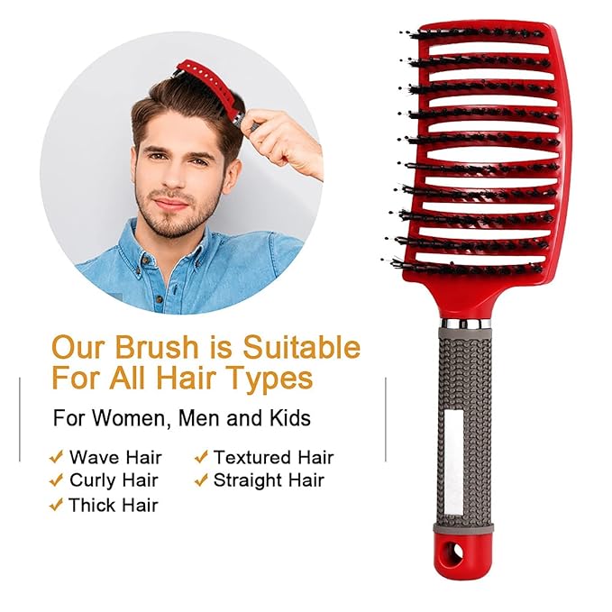 Detangling Brush, Curved and Vented for Wet or Dry Detangling Hair Brush for Men, Women & Kids’ Long, Thick, Thin, Curly & Tangled Hair (Gold+Pink)