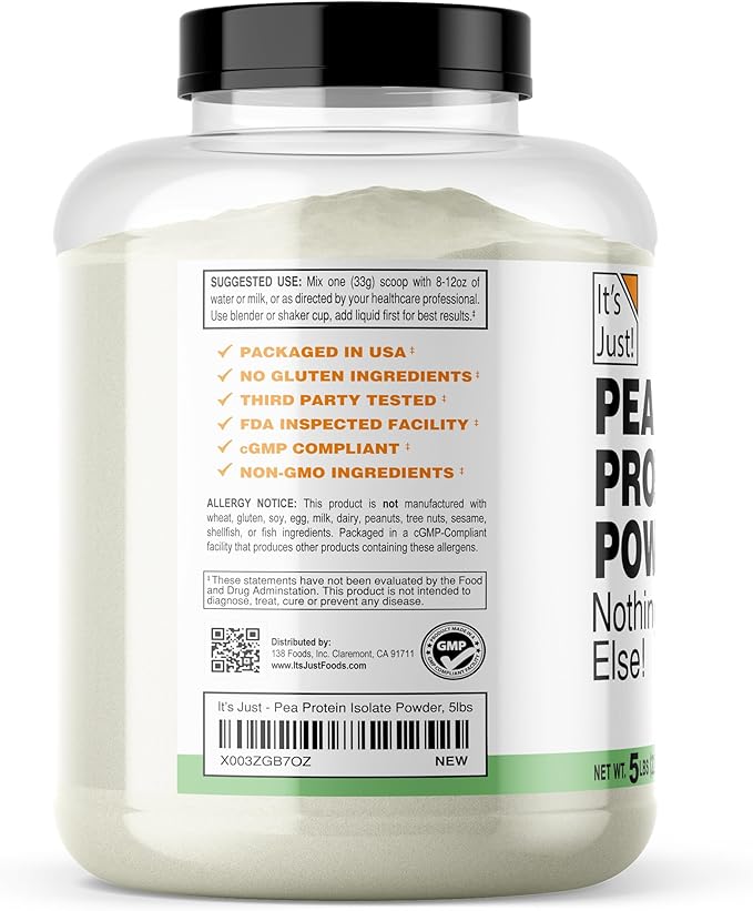It's Just! - 100% Pea Protein, Vegan Plant Based, Grown in Canada, Premium Quality, Smooth Texture, Gluten Free, Keto Friendly (5 Pound, Unflavored)