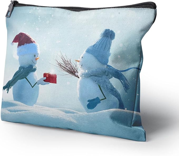 Cafl Christmas Snowman Makeup Bag Makeup Bags Winter Christmas Landscape Zipper Cosmetic Pouch Large Toiletry Bag Travel Linen Make Up Organizer for Purse for Women<10×8Inch>