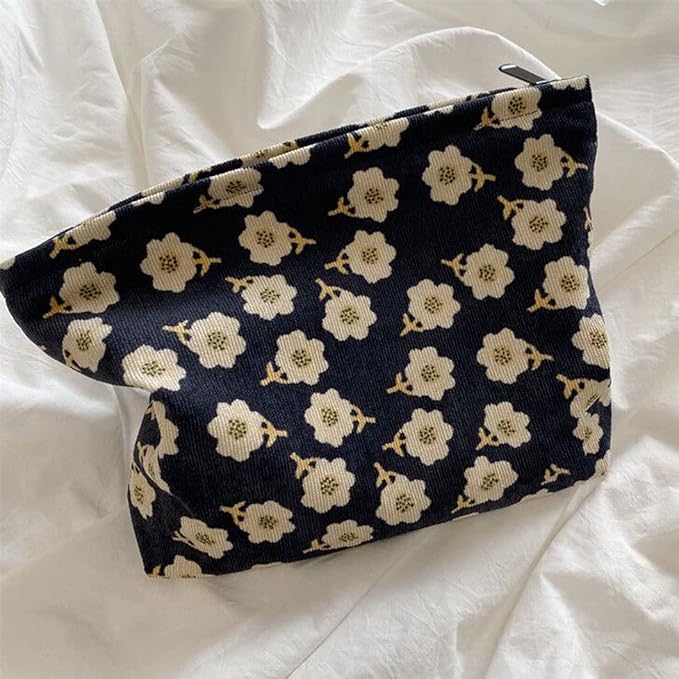Cosmetic Bags for Women Makeup Bag Large Capacity Purse Travel Toiletry Zipper Storage Pouch Make up Brushes Organizer for Gifts (Black, Flower)