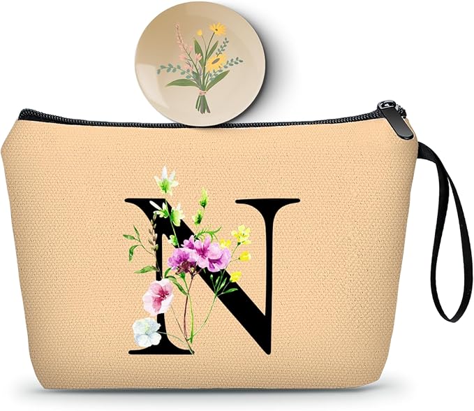 SEAMOON Appreciation Initial Monogram Gifts for Sisters from Sister Employees Team Bride Womens Unique Mom Personalized Makeup Cosmetic Bag with Mirror Mothers Day Christmas Graduation N