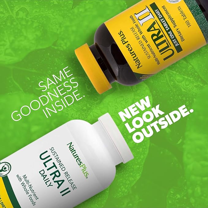 Natures Plus Ultra II Multivitamin, Sustained Release - 180 Vegetarian Tablets - Daily Whole Food Vitamin & Mineral Supplement for Overall Health - Natural Energy Booster - 180 Servings