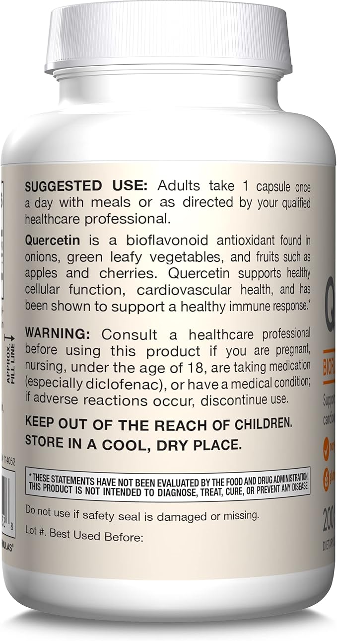 Jarrow Formulas Quercetin 500 mg, Dietary Supplement, Antioxidant Support for Cardiovascular and Immune Health, 200 Veggie Capsules, 200 Day Supply