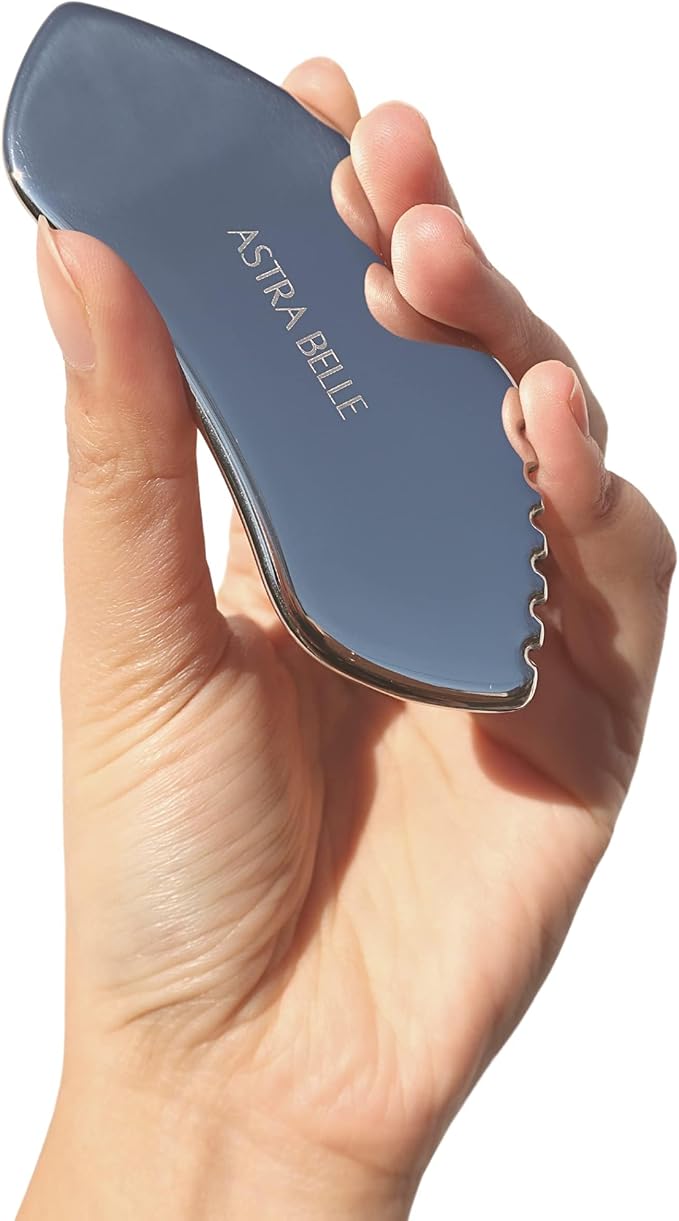 ASTRA BELLE Stainless Steel Gua Sha for Facial Skin Care Scraping Massage Tool with Comb Teeth | Facial Massage, Used for Face, Neck, and Around Lips with Travel Pouch or Case