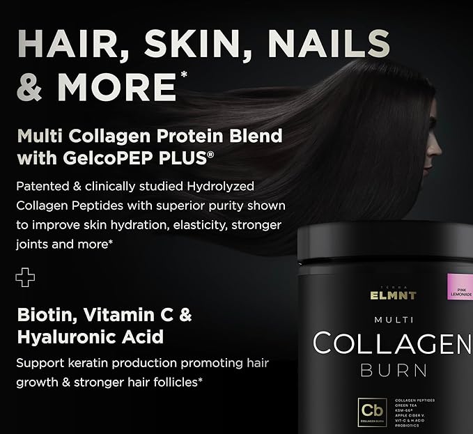 Super Collagen Burn Powder for Women w. Hyaluronic Acid, KSM66, Apple C Vinegar, Probiotics, Biotin - Premium Multi Collagen Peptides Protein for Weight Loss + Beauty Hair Skin Nails (Pink Lemonade)