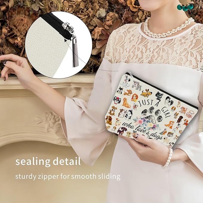 Dog Makeup Bag Gift: Perfect Cosmetic Bag Just A Girl Who Love Dog For Daughters, Sisters, Friends,Teen Girls & Women.Ideal Gift For Travel, Birthdays, & Christmas.