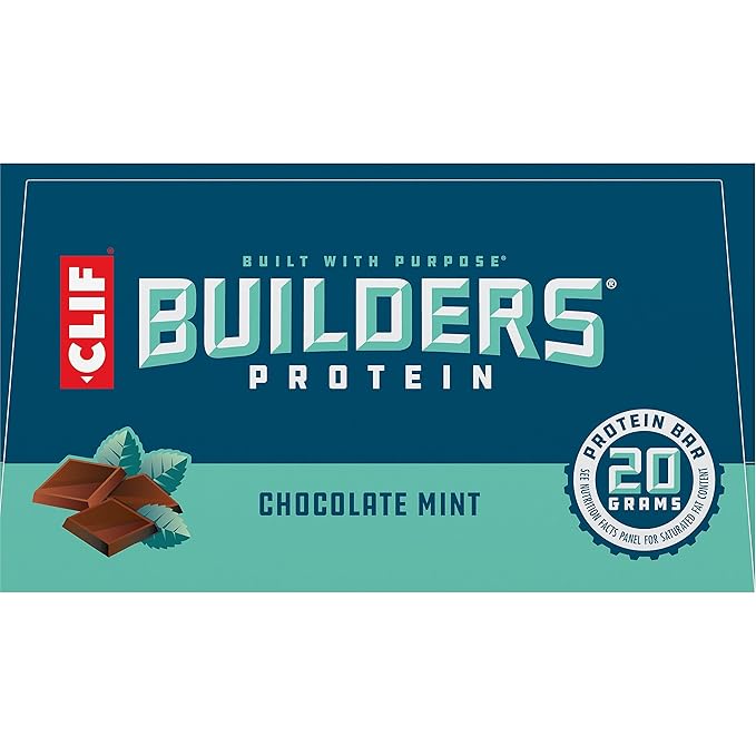 CLIF Builders - Chocolate Mint Flavor - Plant Based Protein Bars - Gluten Free - Non-GMO - Low Glycemic - 20g Protein - 2.4 oz. (12 Pack)