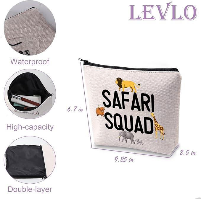 LEVLO Safari Squad Makeup Bag African Safari Trip Wild Animal Lover Travel Zipper Pouch(Safari Squad)