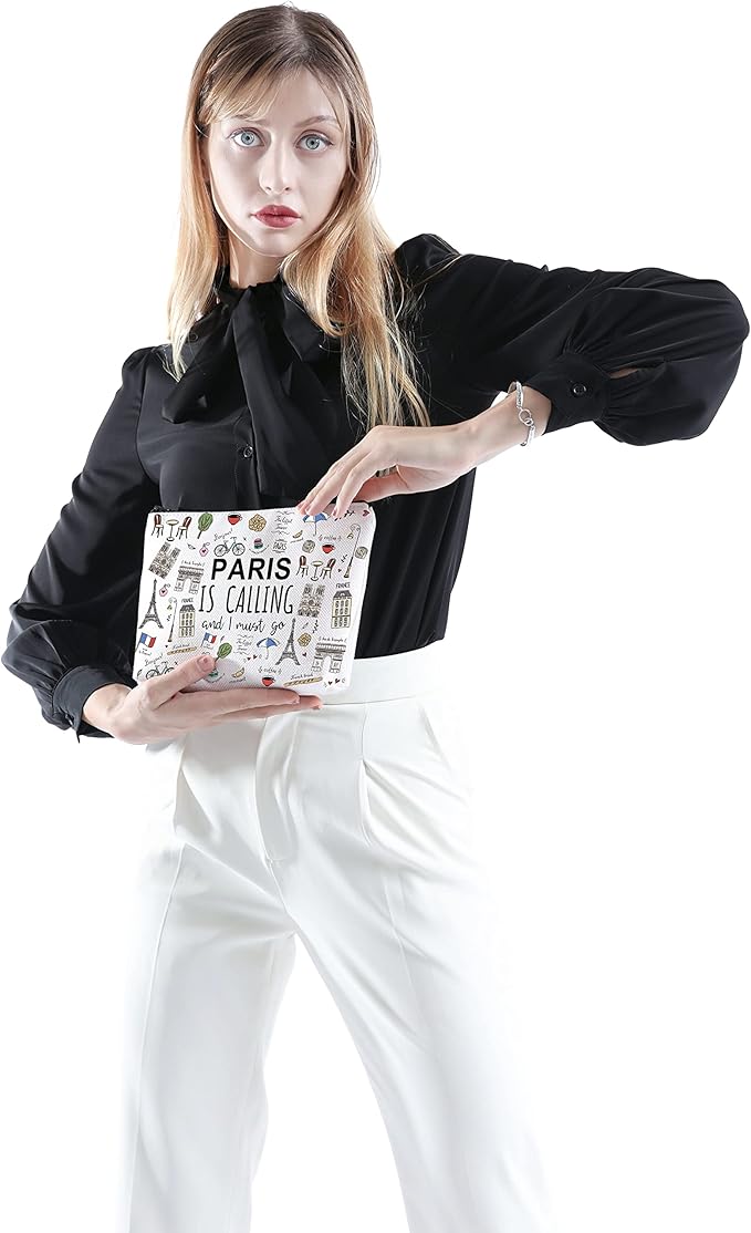 POFULL Paris Themed Gifts Paris Is Calling And I Must Go Cosmetic Bag Paris Lover Gift (Paris Is Calling Cosmetic Bag)
