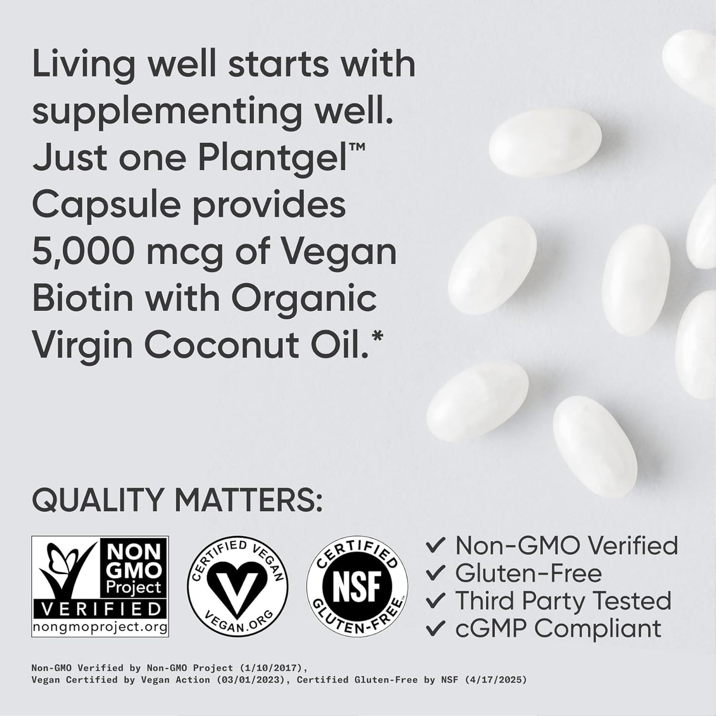 Sports Research Extra Strength Vegan Biotin (Vitamin B) Supplement with Organic Coconut Oil - Supports Keratin for Healthier Hair & Skin - Great for Women & Men - 5,000mcg, 30 Veggie Softgel Capsules