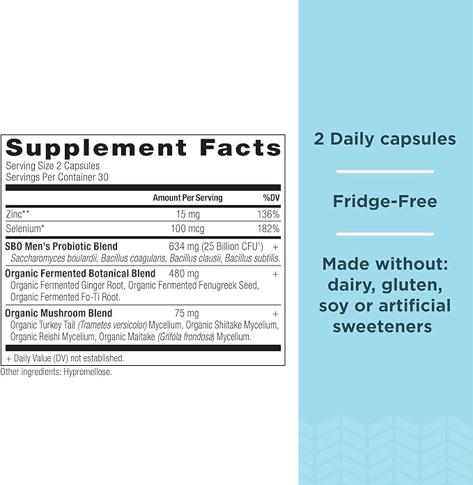 Probiotics for Men by Ancient Nutrition, SBO Probiotics Men's 60 Ct, for Gut Health, Digestive and Immune Support, Boosts Muscle Mass and Fat Metabolism, 25 Billion CFUs* Per Serving