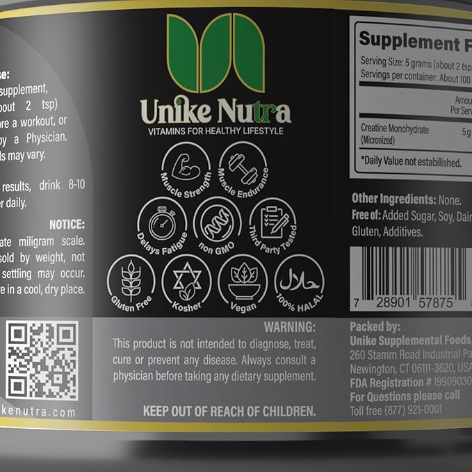 Creatine Monohydrate Powder |Pure Micronized Creatine for Enhanced Muscle Mass Athletic Performance and Muscle Recovery | Halal Kosher Vego Keto Friendly Creatine – Unflavored