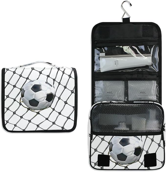 senya Hanging Travel Toiletry Bag Kit Boys Makeup Case Cosmetics Organizer for Men Women (Football)