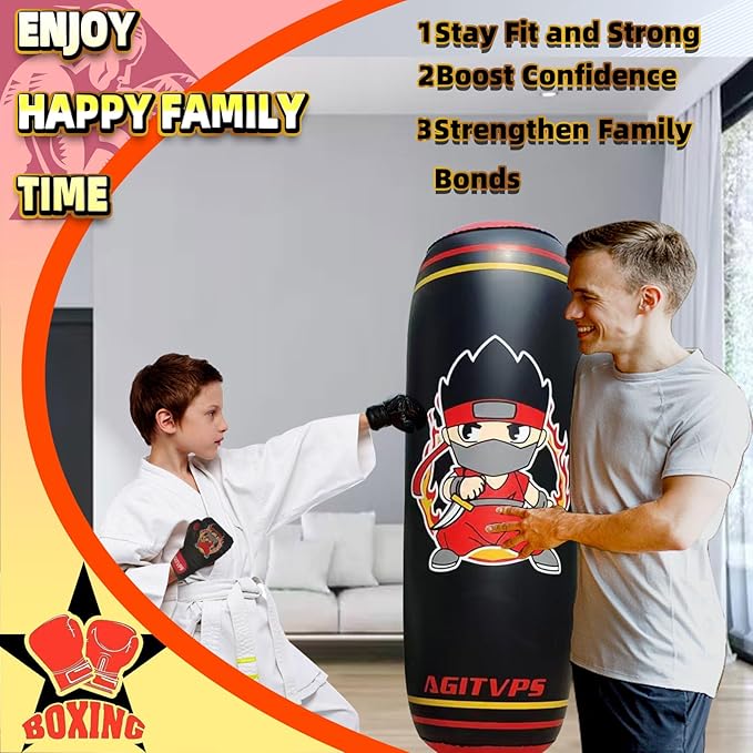 Inflatable Punching Bag Set, 66" Punching Bag for Boys & Girls Aged 8-12 with Kids Boxing Gloves, Super Air Pump | Suitable for Children's Daily Exercise, Happy Family Time