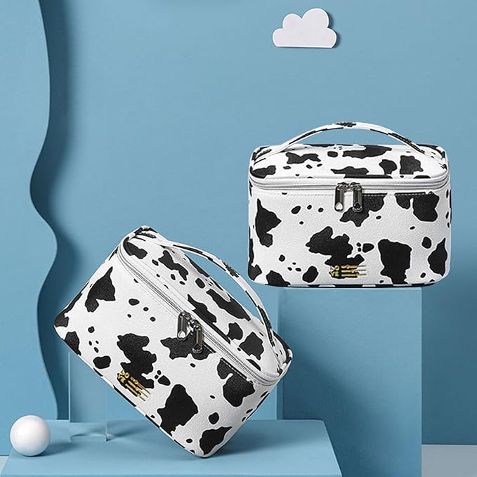 KITENROM Portable Makeup Bag Cow Printed Cosmetic Bags for Women Medium Pouch Case Purse Make Up Organization Waterproof (Print Cow)