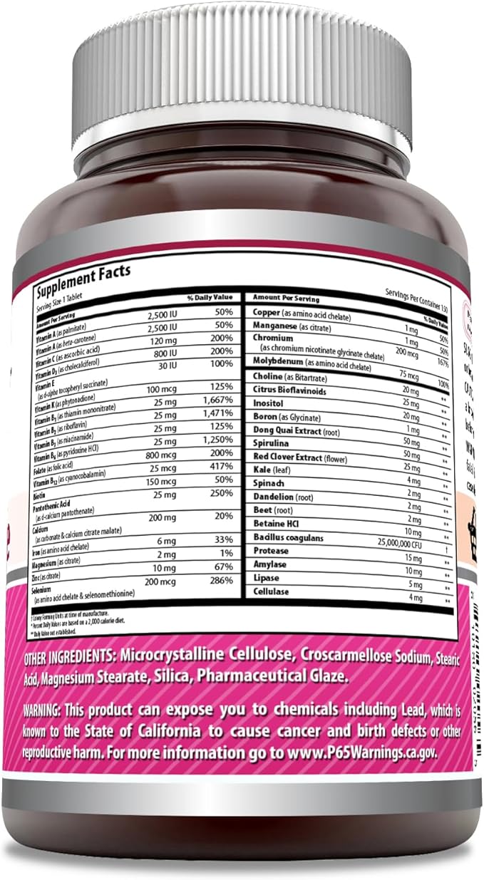 Amazing Formulas Multivitamin Food Based Tablets | Perfect Blend of Vitamins, Minerals, 25 Million CFU probiotics (Women's One Multiple, 150 Count)