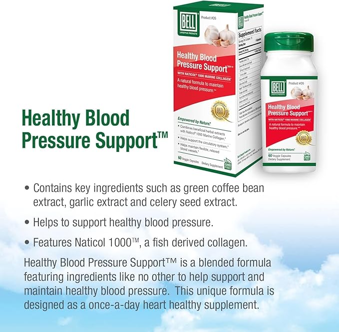 Bell Healthy Blood Pressure Support™ Unique Blend - Natural Blend of Green Coffee Bean Extract, Garlic & Celery Seed Extract Supplements- 60 Capsules, Vegan, Non-GMO