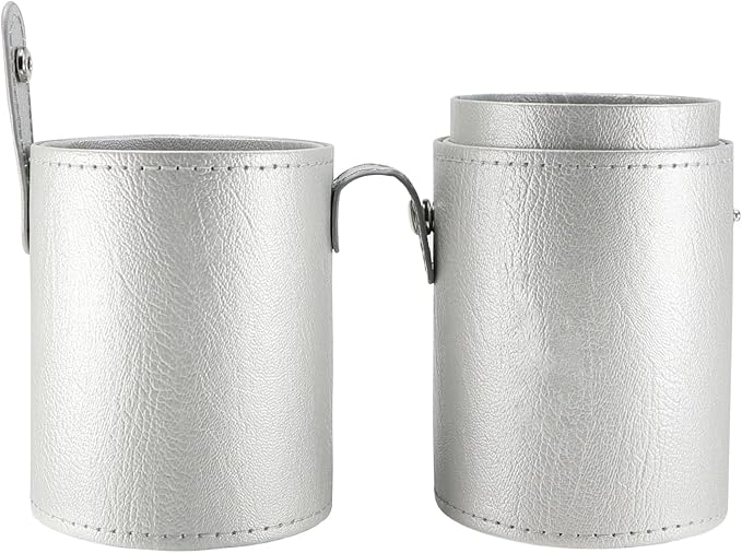 Portable Makeup Brush Case,Pu Leather Makeup Brush Holder with Button,Travel Cup Storage Dustproof Makeup Cosmetic Bags for Women (Silver)