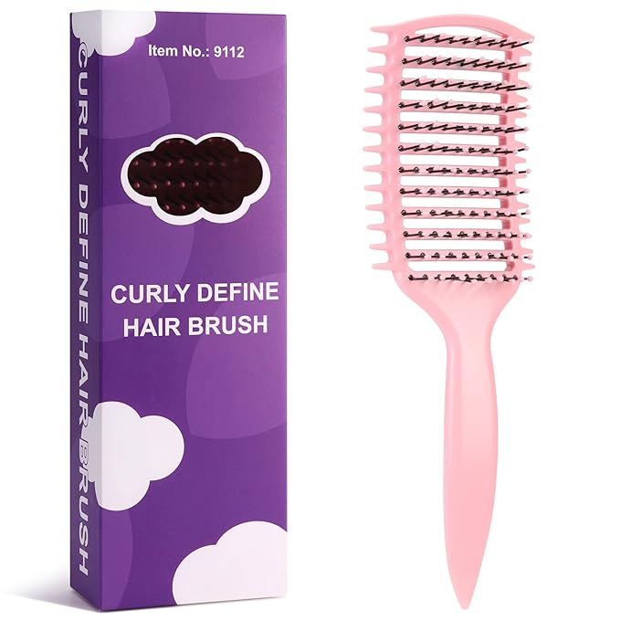 Curl Defining Brush, Vented Curly Hair Brush for Effortlessly Detangling Shaping and Defining Women's Men's Curls on All Wet or Dry Hair Types, Reduces Frizz (Pink)