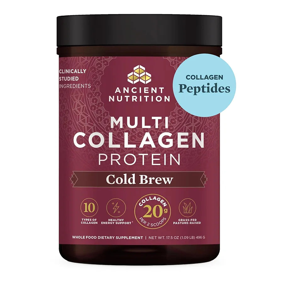 Ancient Nutrition Hydrolyzed Collagen Peptides Powder, Cold Brew Multi Collagen Protein for Women and Men, 40 Servings, Supports Skin and Nails, Gut Health, 17.5 oz