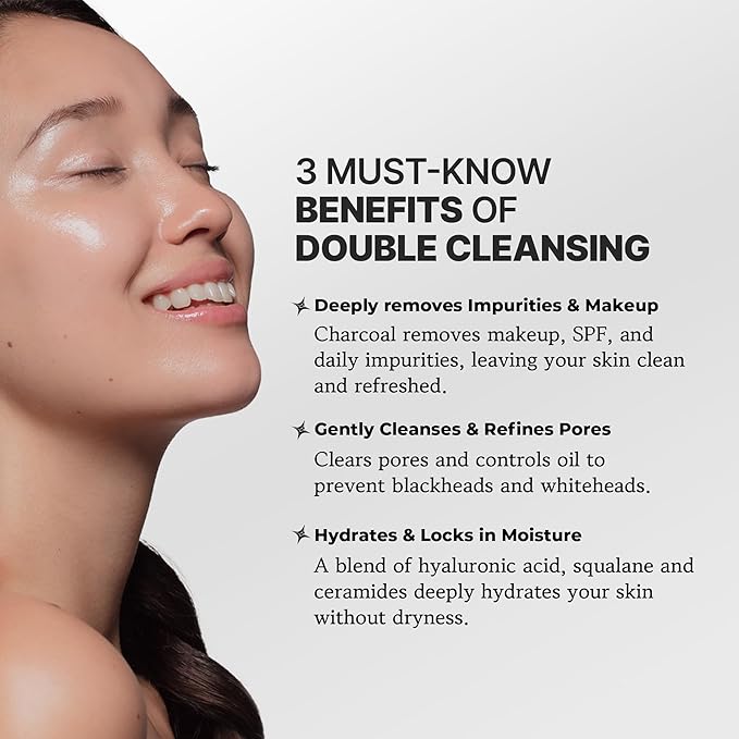 Charcoal Double Cleansing Duo, Hydrating & Purifying, Pore and Blackhead Deep Cleanse, Glass Skin Facial Skincare