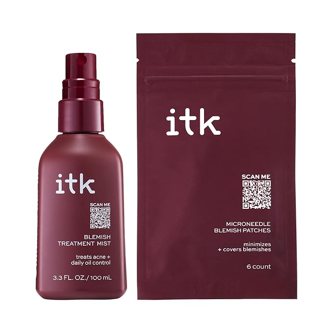 ITK Skincare Salicylic Acid Acne + Blemish Clarifying Duo - Blemish Face Mist with Peppermint Oil + Microneedle Pimple Patches with Aloe Vera, 6 Ct.