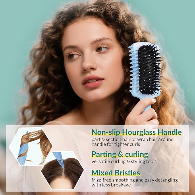 Curl Defining Brush, Volume Curly Hair Brush Products for Effortlessly Detangling Shaping and Styling Women's Men's Curls on All Wet or Dry Hair Types, Reduces Frizz (Marble Blue)