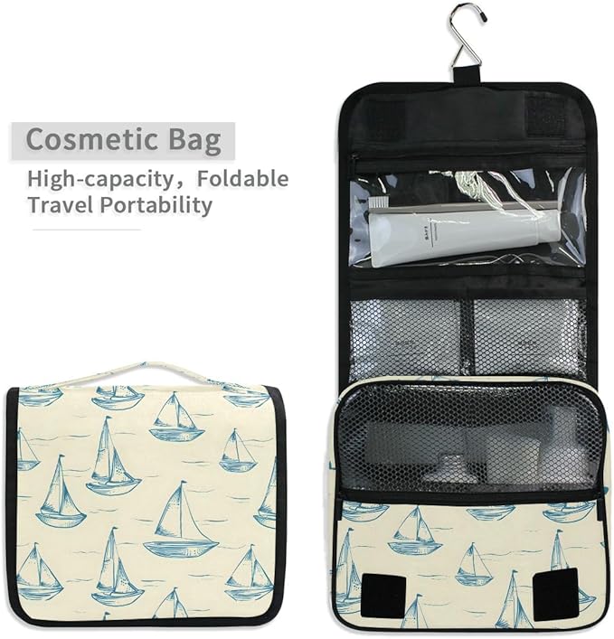 senya Hanging Travel Toiletry Bag Kit Boys Makeup Case Cosmetics Organizer for Men Women (Smallest Sailboat Lines)
