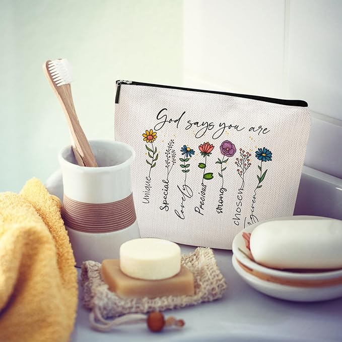 God Says You Are...Christian Gift for Women Inspirational Bible Verse Cosmetic Bags with Zipper Motivational Religious Travel Pouch for Women, Mother, Sister