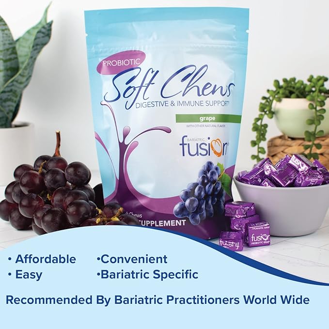 Bariatric Fusion Probiotic Soft Chews | Grape Flavor Chewy Bariatric Vitamin | 10 Billion CFU | Bacillus Coagulans | Support Digestive & Immune Health | 60 Count