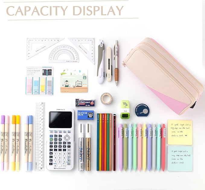 CICIMELON Big Capacity Pencil Case 3 Compartments Pen Pouch Bag Multifunctional Organizer for School Office, Cream