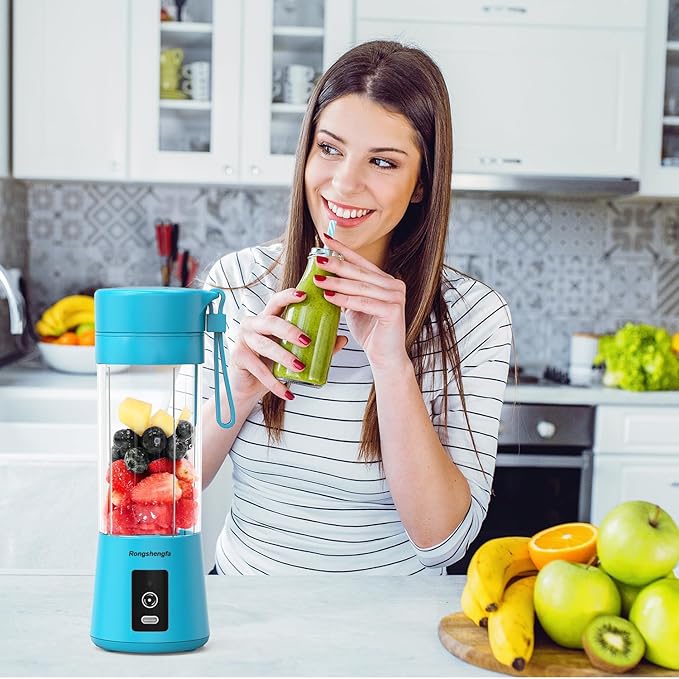 Portable Blender, Mini Personal Blender Bottles for shakes and smoothies,Cordless with USB-C Rechargeable To Go Mixer Electric Blender juicer Cup for Fruit Juice Protein mixes (Blue)