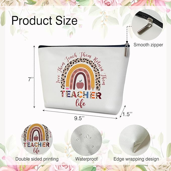 Teacher Life Love Makeup Bag - Rainbow Purse, Appreciation Gift for Her, Mentor, Travel Accessories -21