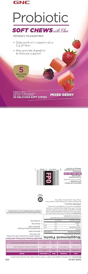 GNC Probiotic Soft Chews with Fiber - Mixed Berry, 30 Chews, Supports Digestive and Immune Health